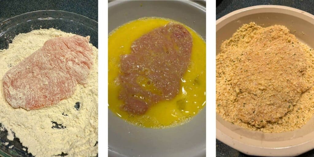 Step by step photos demonstrating how to make chicken cutlets