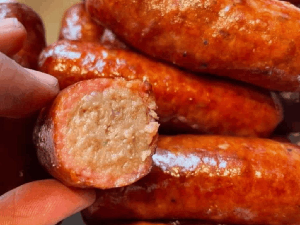 Smoked sausage sliced to highlight the smoke ring