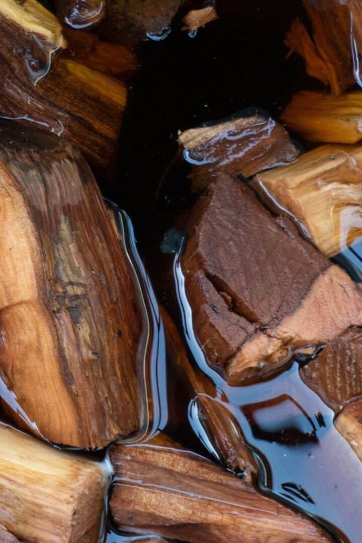 Wood chips soaking in water