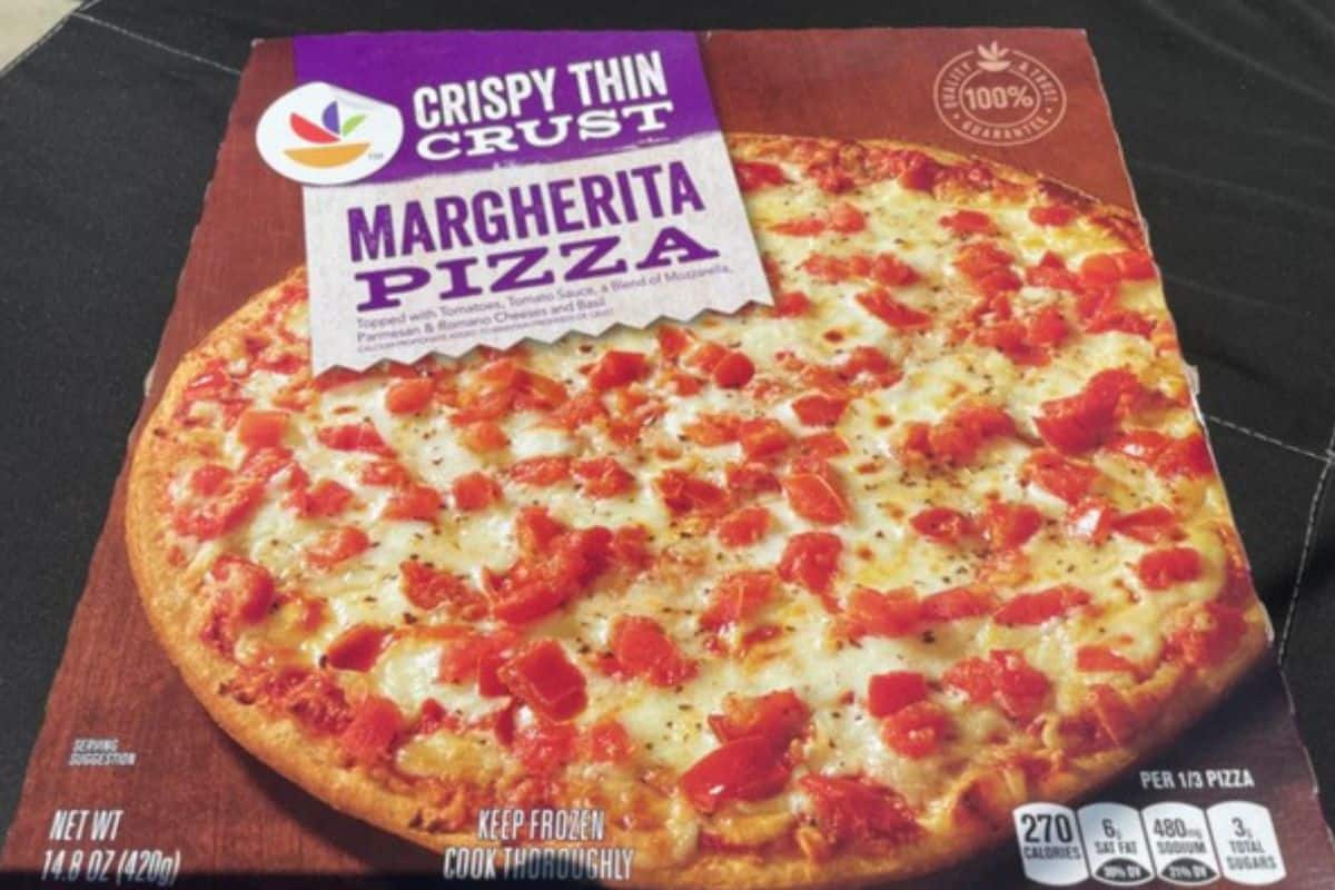 A box of frozen pizza