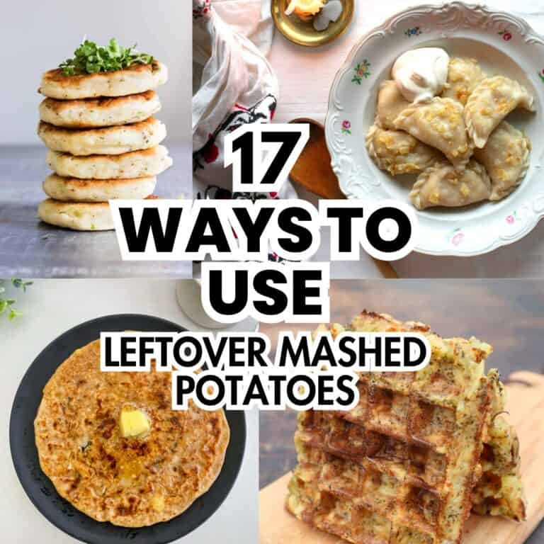 A collage showing different recipes using leftover mashed potatoes