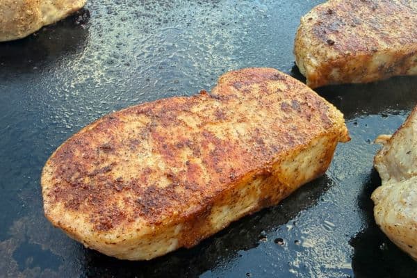Pork chops searing