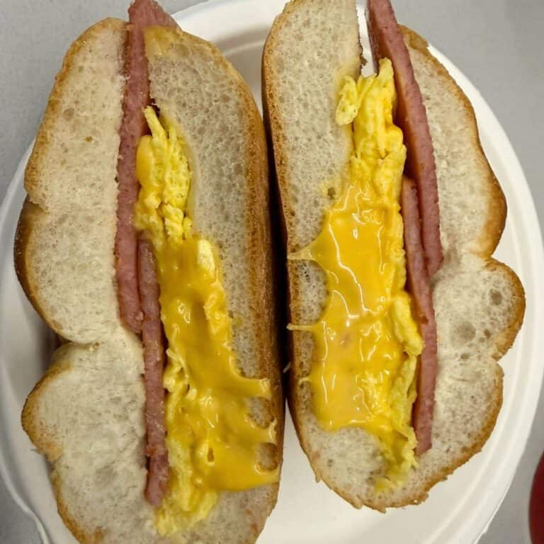 A Taylor ham, egg, and cheese breakfast sandwich