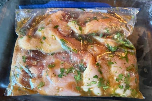 Chicken breast in a ziplock bag with tequila lime marinade