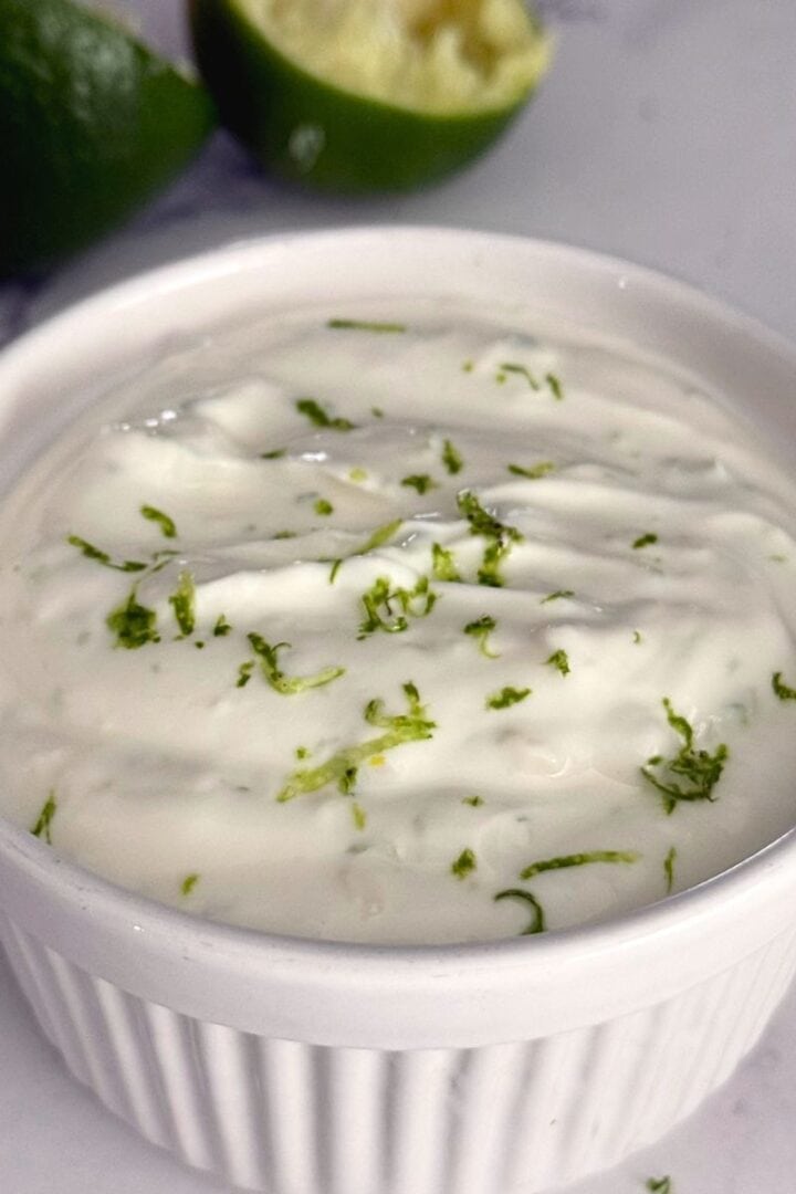 A bowl of fresh garlic lime crema