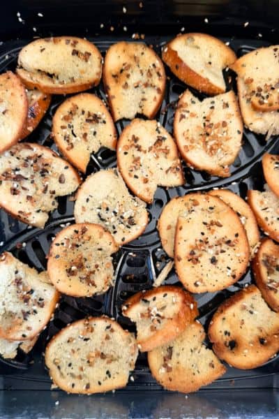 Bagel chips cooked in an air fryer