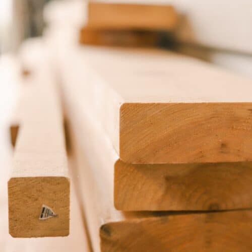 Closeup of lumber at a home improvement store
