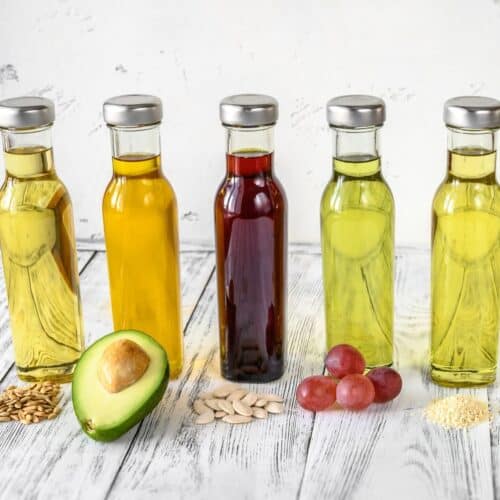 A lineup of different cooking oils